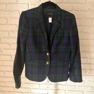 J.Crew Schoolboy Blazer Size 2 Blackwatch Plaid Wool Gold Buttons